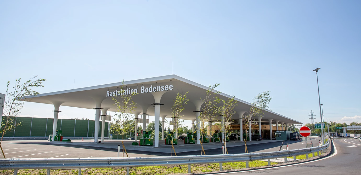Die fertiggestellte Raststation Bodensee Hörbranz.