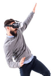 Mann mit VR Brille bewegt sich