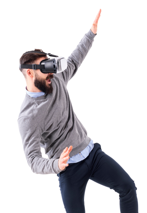 Mann mit VR Brille bewegt sich