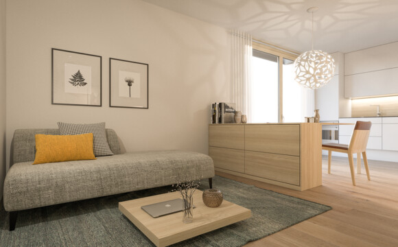 Rossmähder Wohnzimmer aus Holz mit Tisch, Couch, Stuhl und Kommode