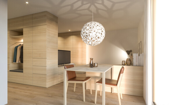 Rossmähder Wohnzimmer aus Holz mit Tisch, Stühlen und Garderobe