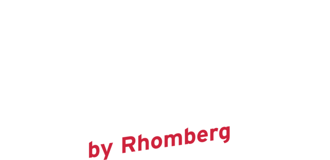 Das DAVID by Rhomberg Logo in Weiß auf schwarzem Hintergrund mit rotem Schriftzug "by Rhomberg" unten rechts.